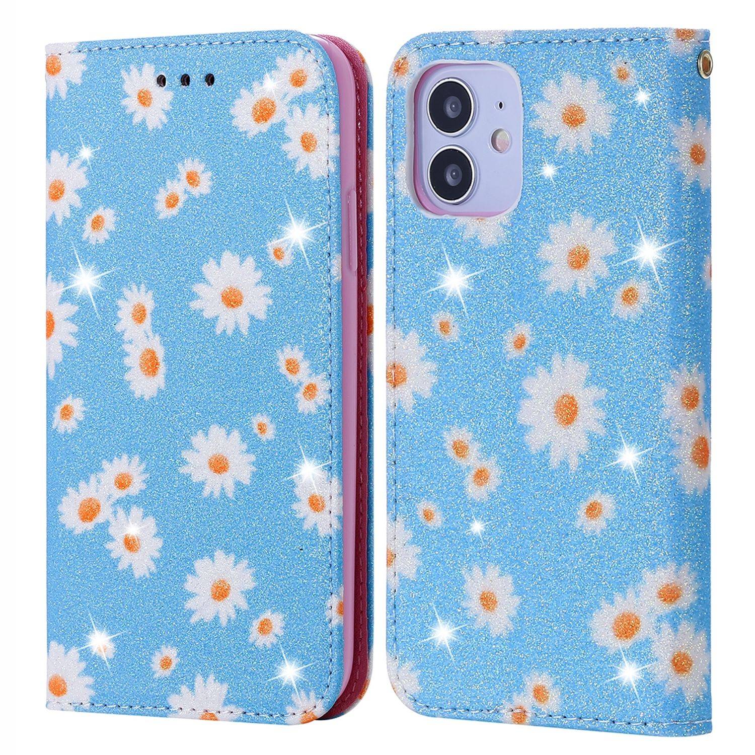 Apple iPhone 12 Mini Handyhülle Schutzcase Blumen Bookcover Blau