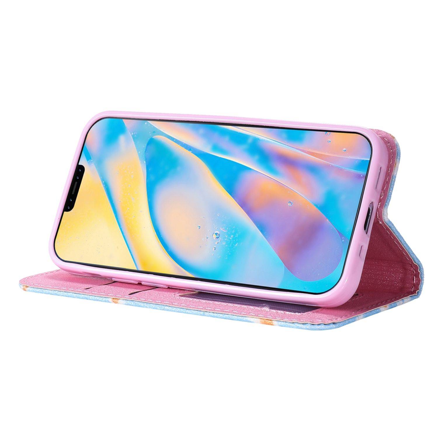 Apple iPhone 12 Mini Handyhülle Schutzcase Blumen Bookcover Blau