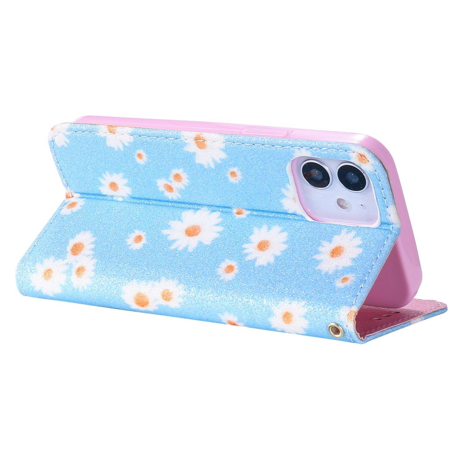 Apple iPhone 12 Mini Handyhülle Schutzcase Blumen Bookcover Blau