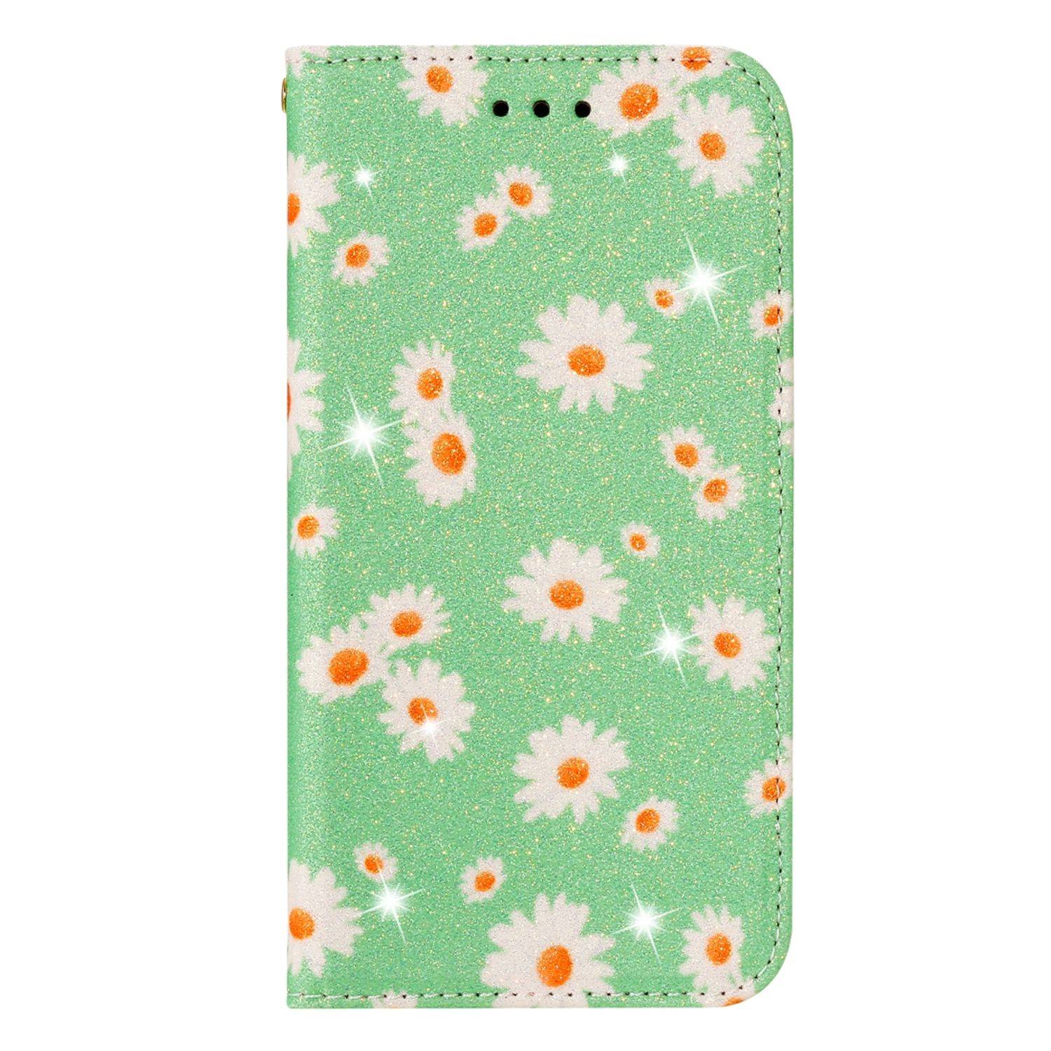 Apple iPhone 12 Mini Handyhülle Schutzcase Blumen Bookcover Grün
