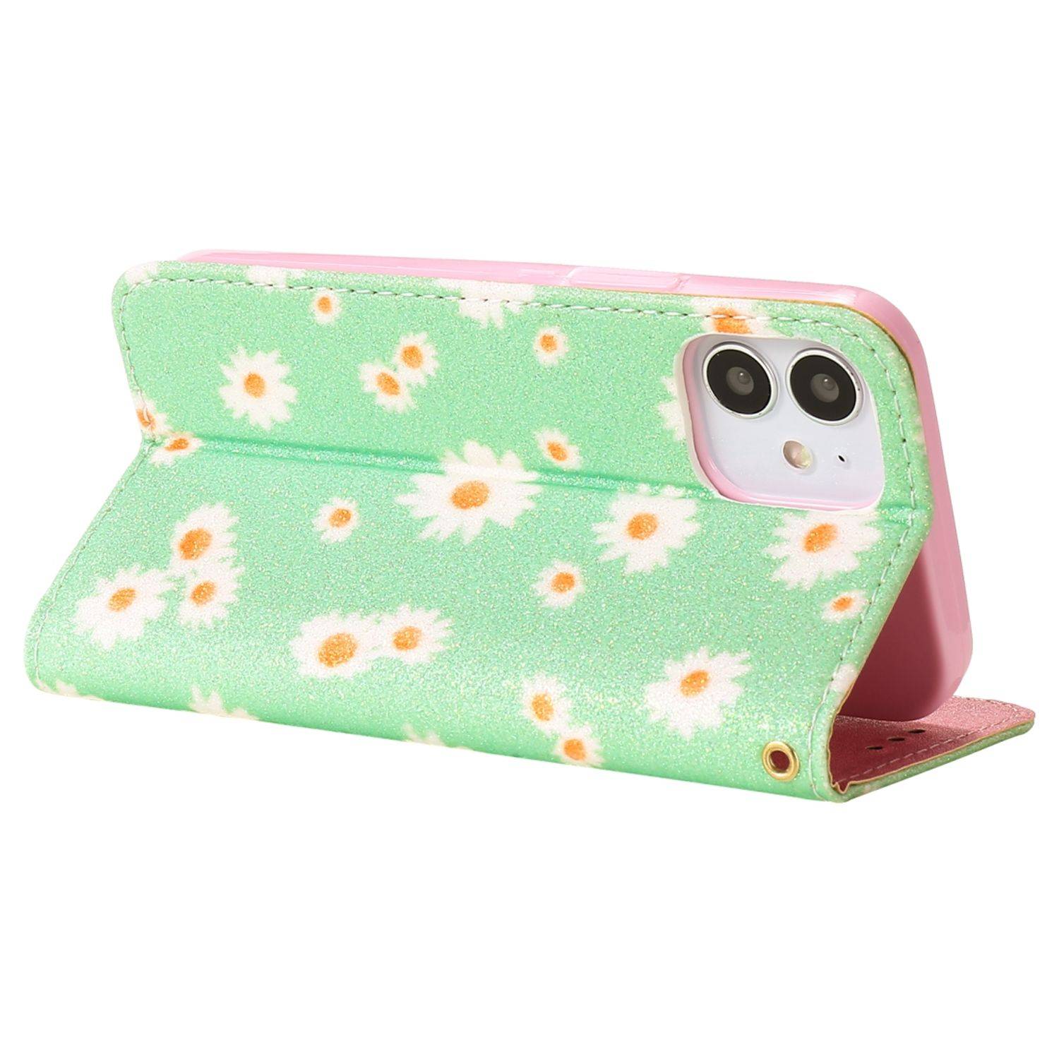 Apple iPhone 12 Mini Handyhülle Schutzcase Blumen Bookcover Grün