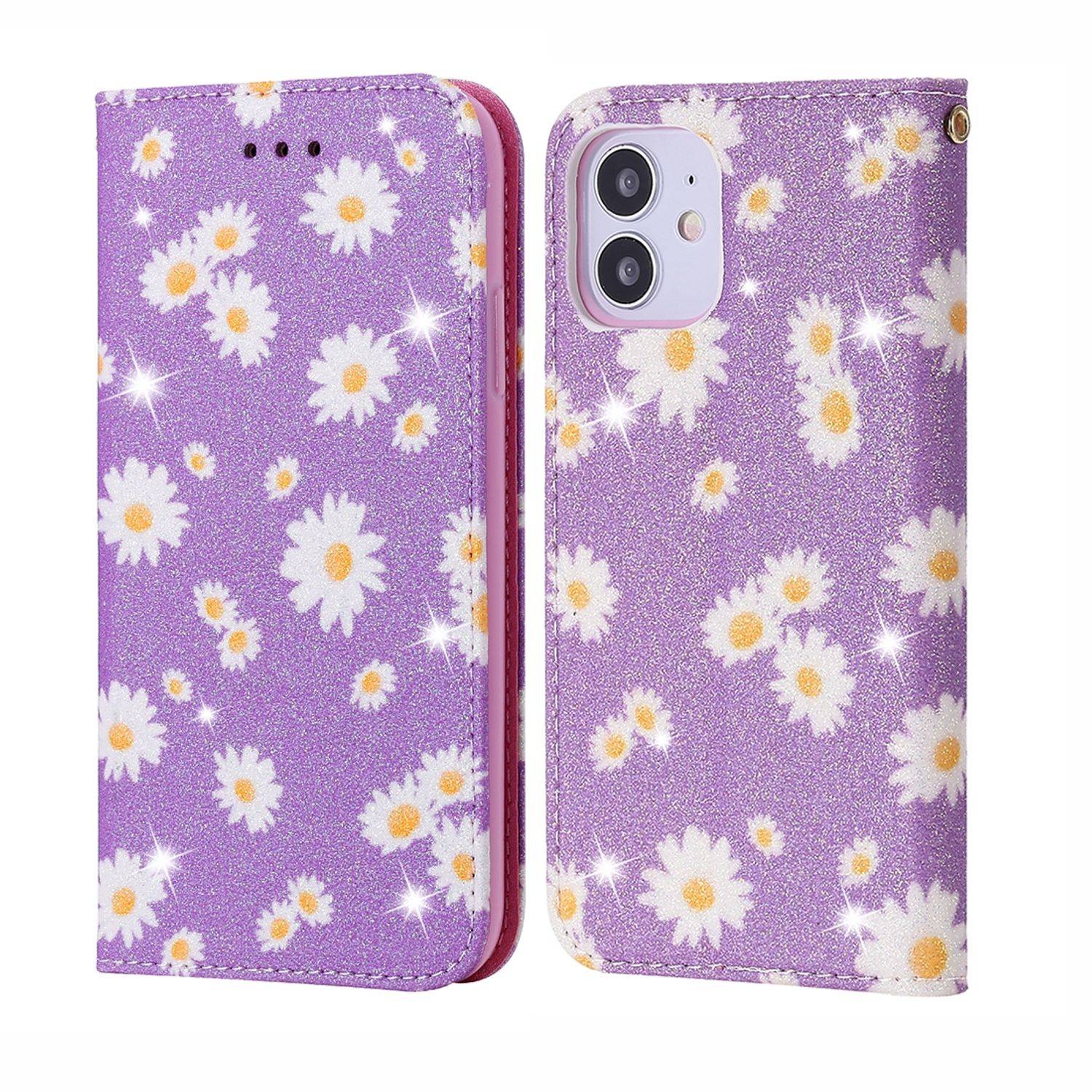 Apple iPhone 12 Mini Handyhülle Schutzcase Blumen Bookcover Violett