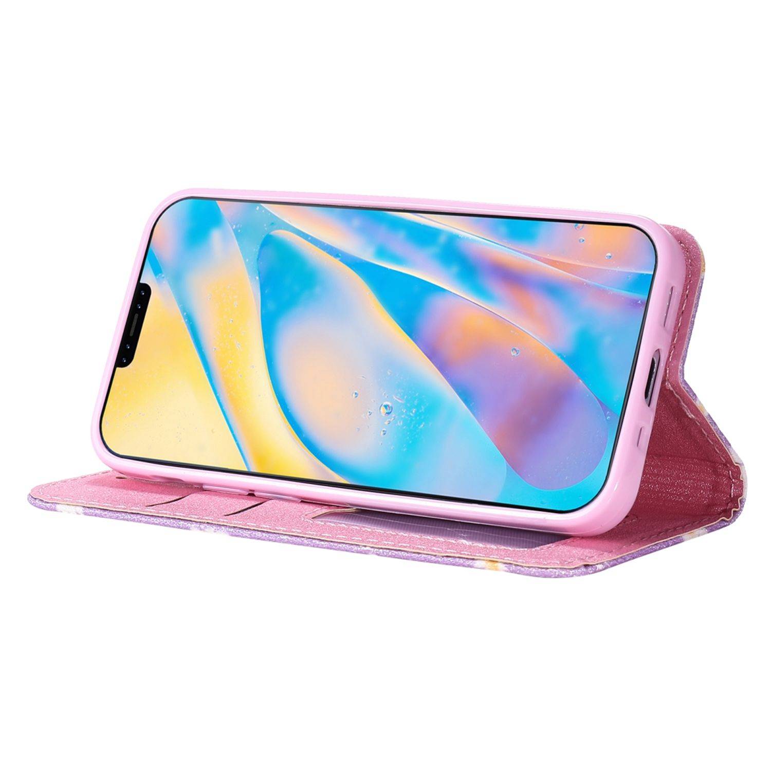 Apple iPhone 12 Mini Handyhülle Schutzcase Blumen Bookcover Violett