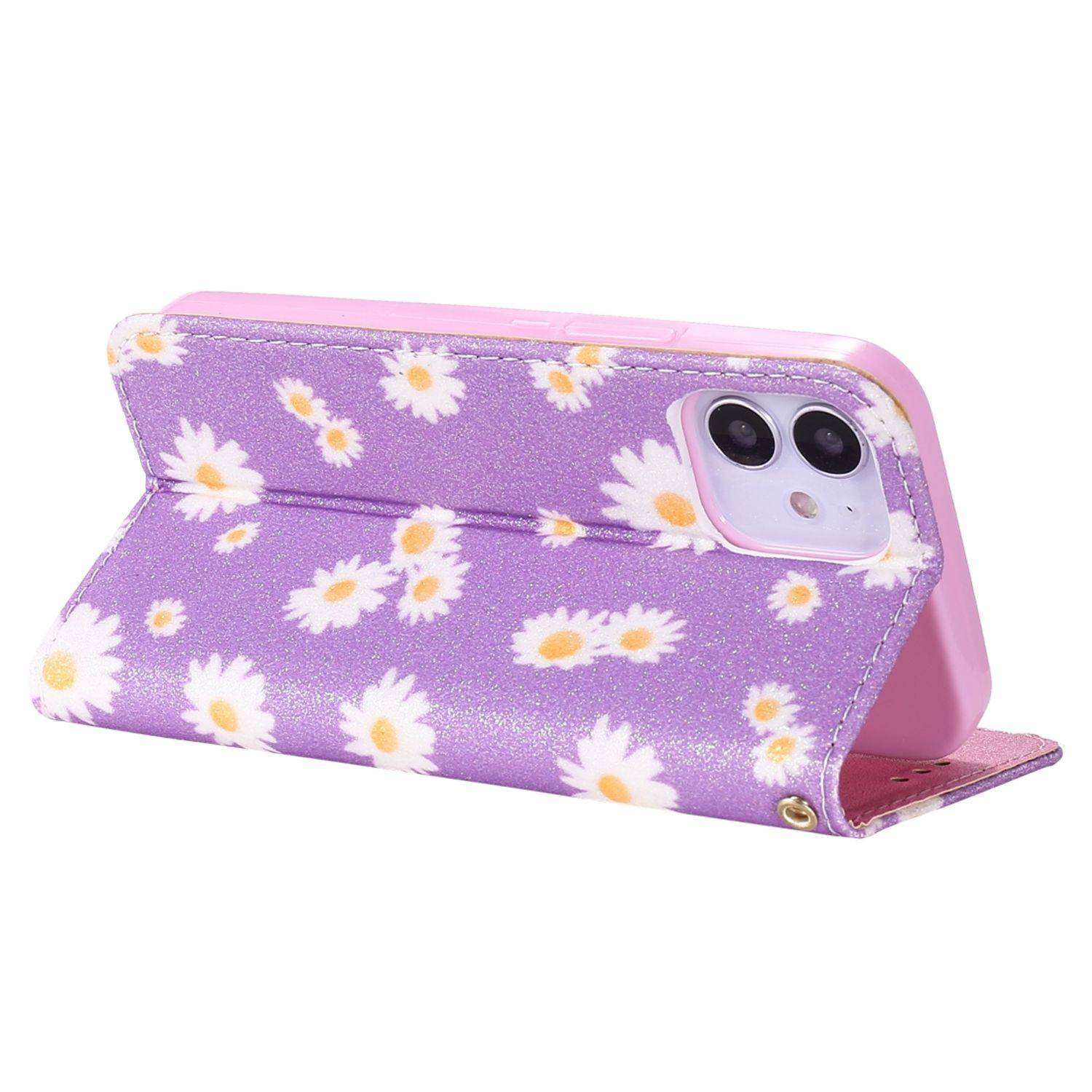 Apple iPhone 12 Mini Handyhülle Schutzcase Blumen Bookcover Violett