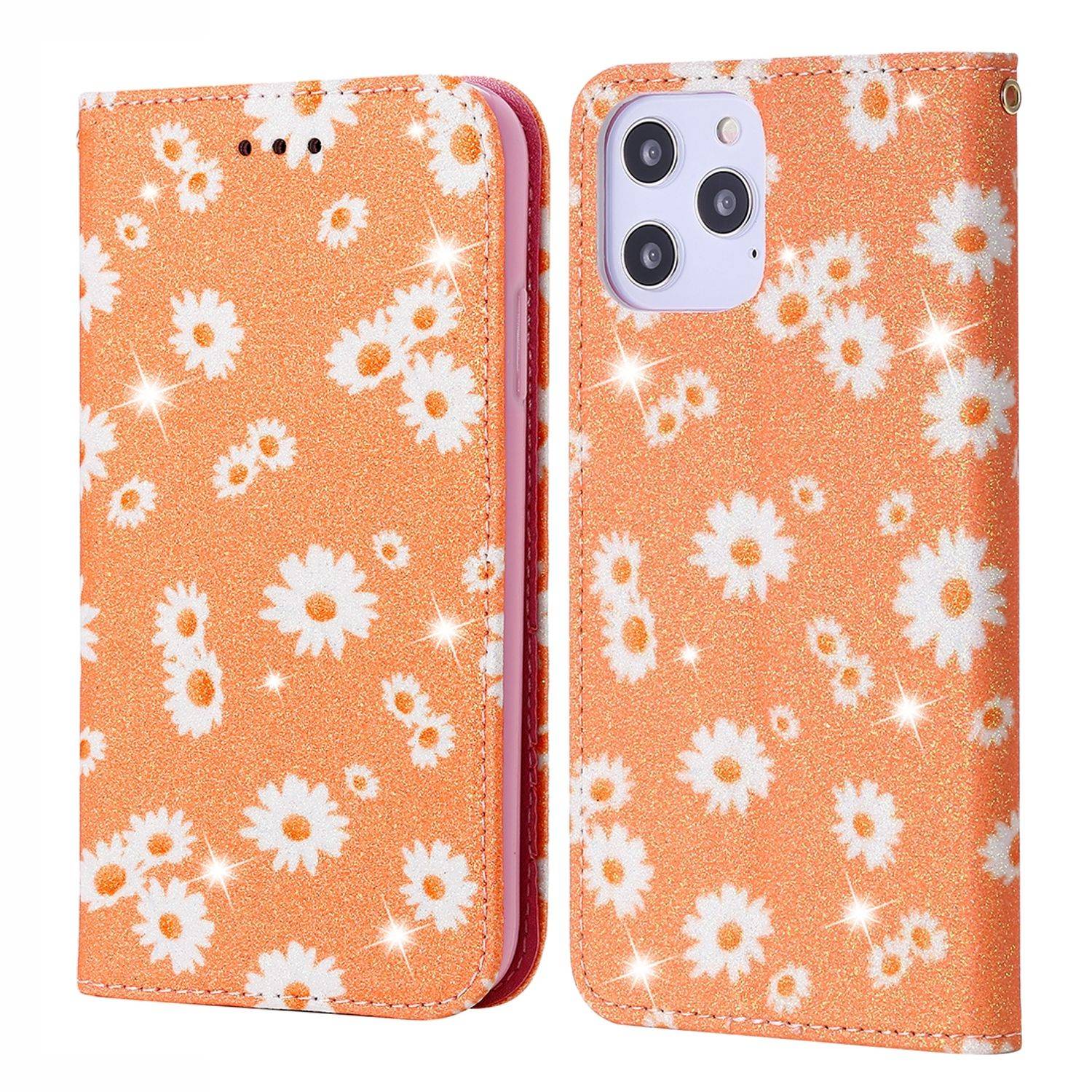 Apple iPhone 12 Pro Max Handyhülle Schutzcase Blumen Bookcover Orange