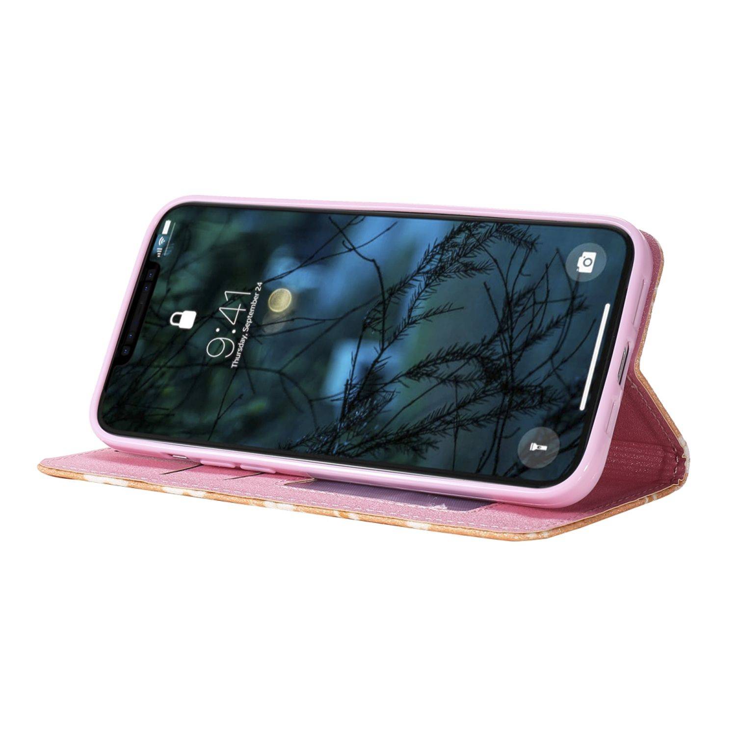 Apple iPhone 12 Pro Max Handyhülle Schutzcase Blumen Bookcover Orange