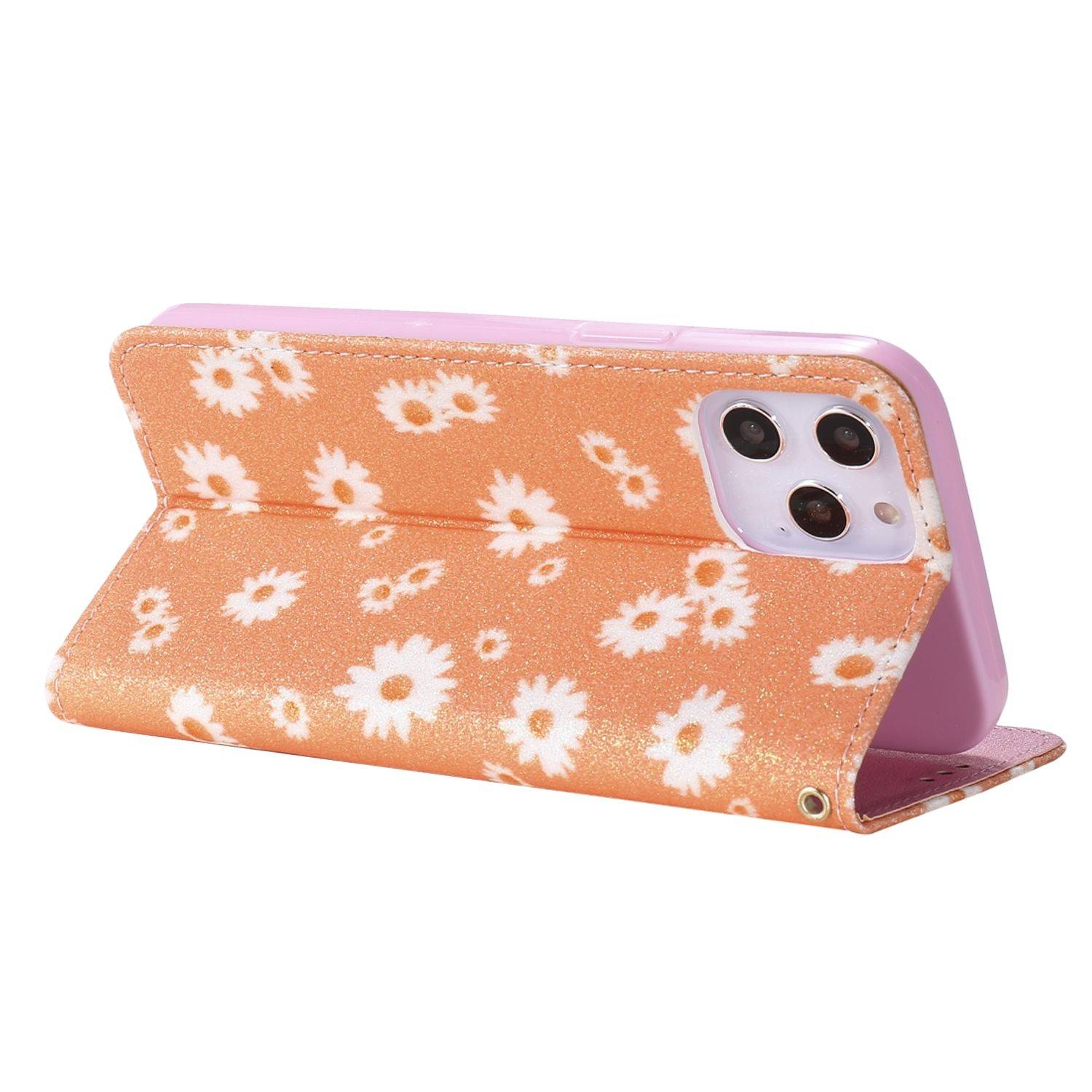 Apple iPhone 12 Pro Max Handyhülle Schutzcase Blumen Bookcover Orange