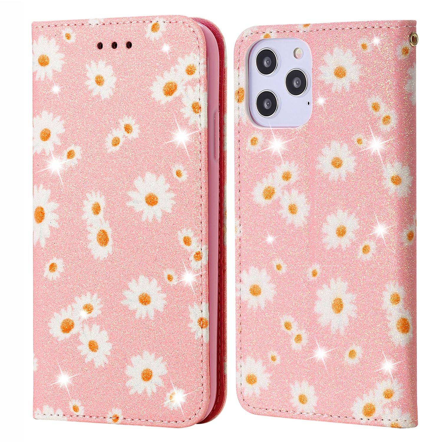 Apple iPhone 12 Pro Max Handyhülle Schutzcase Blumen Bookcover Rosa