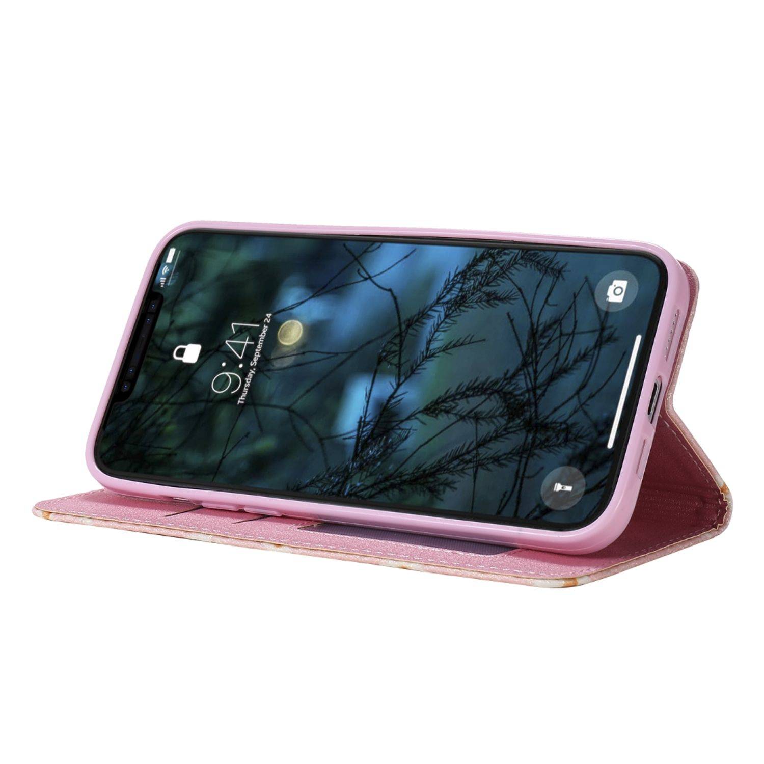 Apple iPhone 12 Pro Max Handyhülle Schutzcase Blumen Bookcover Rosa