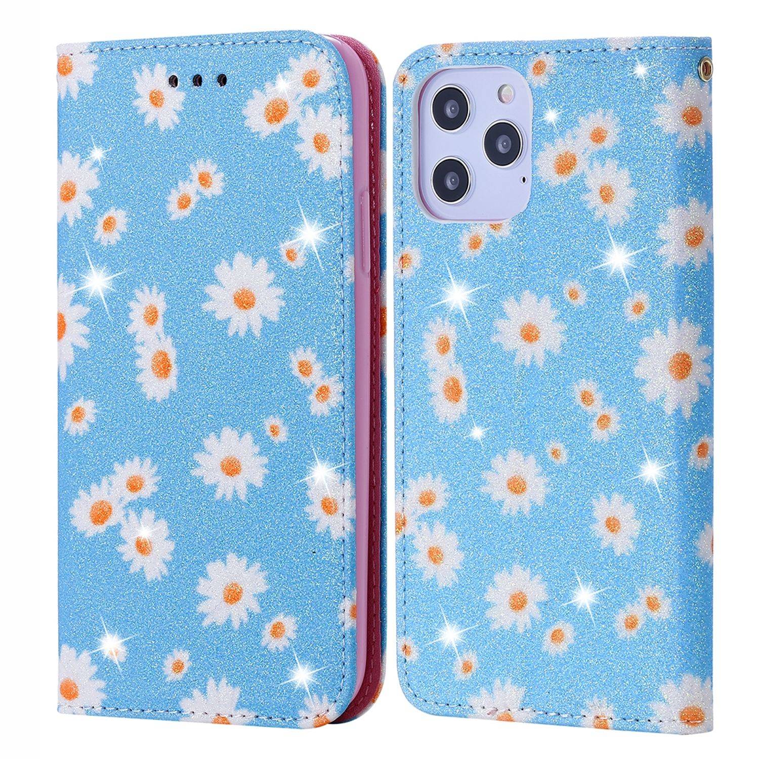 Apple iPhone 12 Pro Max Handyhülle Schutzcase Blumen Bookcover Blau