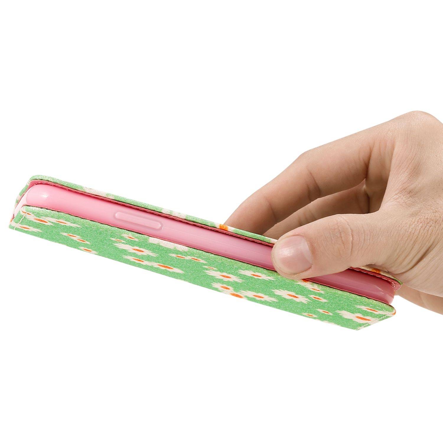 Apple iPhone 12 Pro Max Handyhülle Schutzcase Blumen Bookcover Grün