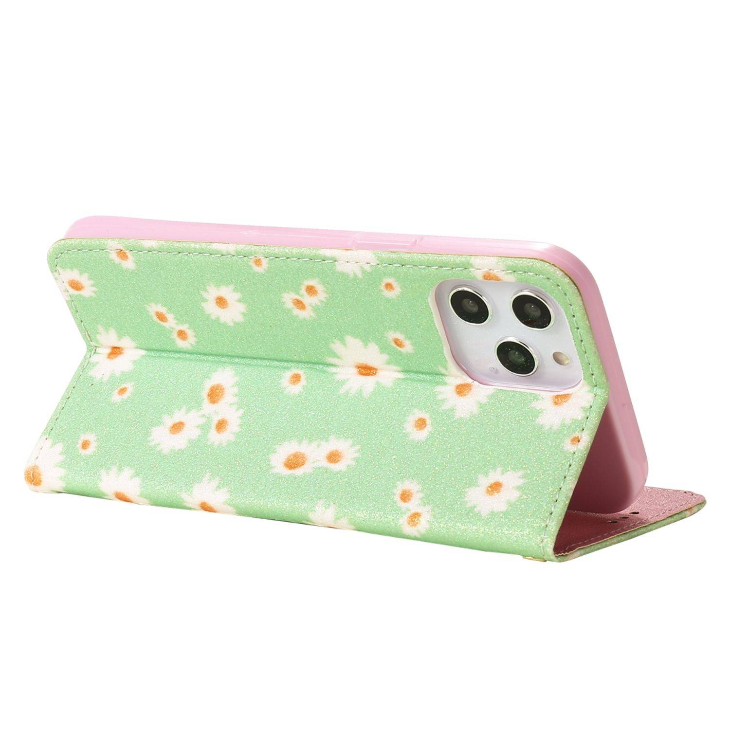 Apple iPhone 12 Pro Max Handyhülle Schutzcase Blumen Bookcover Grün