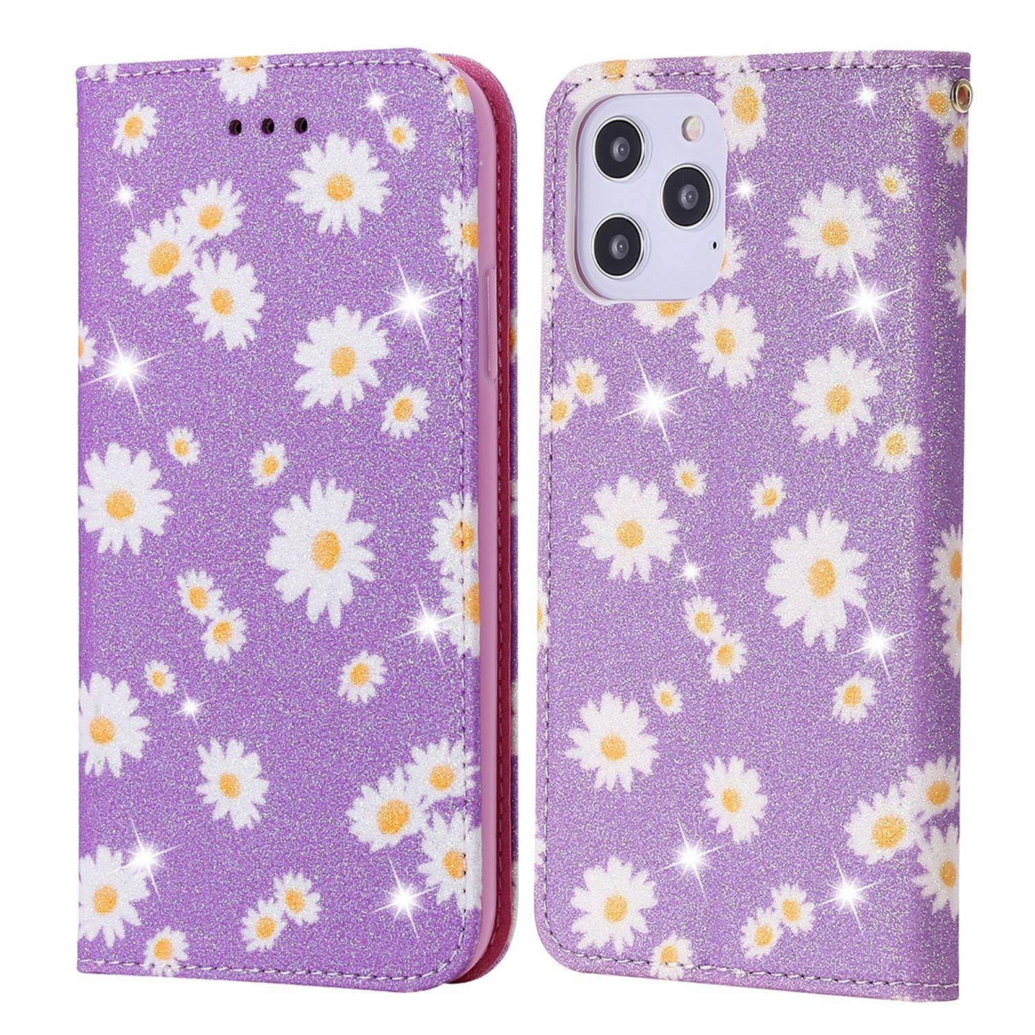 Apple iPhone 12 Pro Max Handyhülle Schutzcase Blumen Bookcover Violett