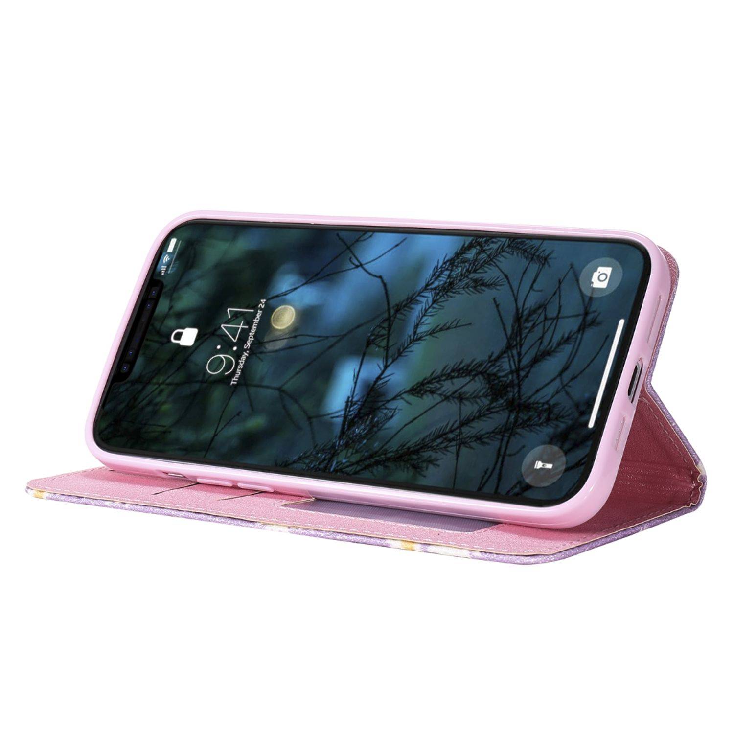 Apple iPhone 12 Pro Max Handyhülle Schutzcase Blumen Bookcover Violett
