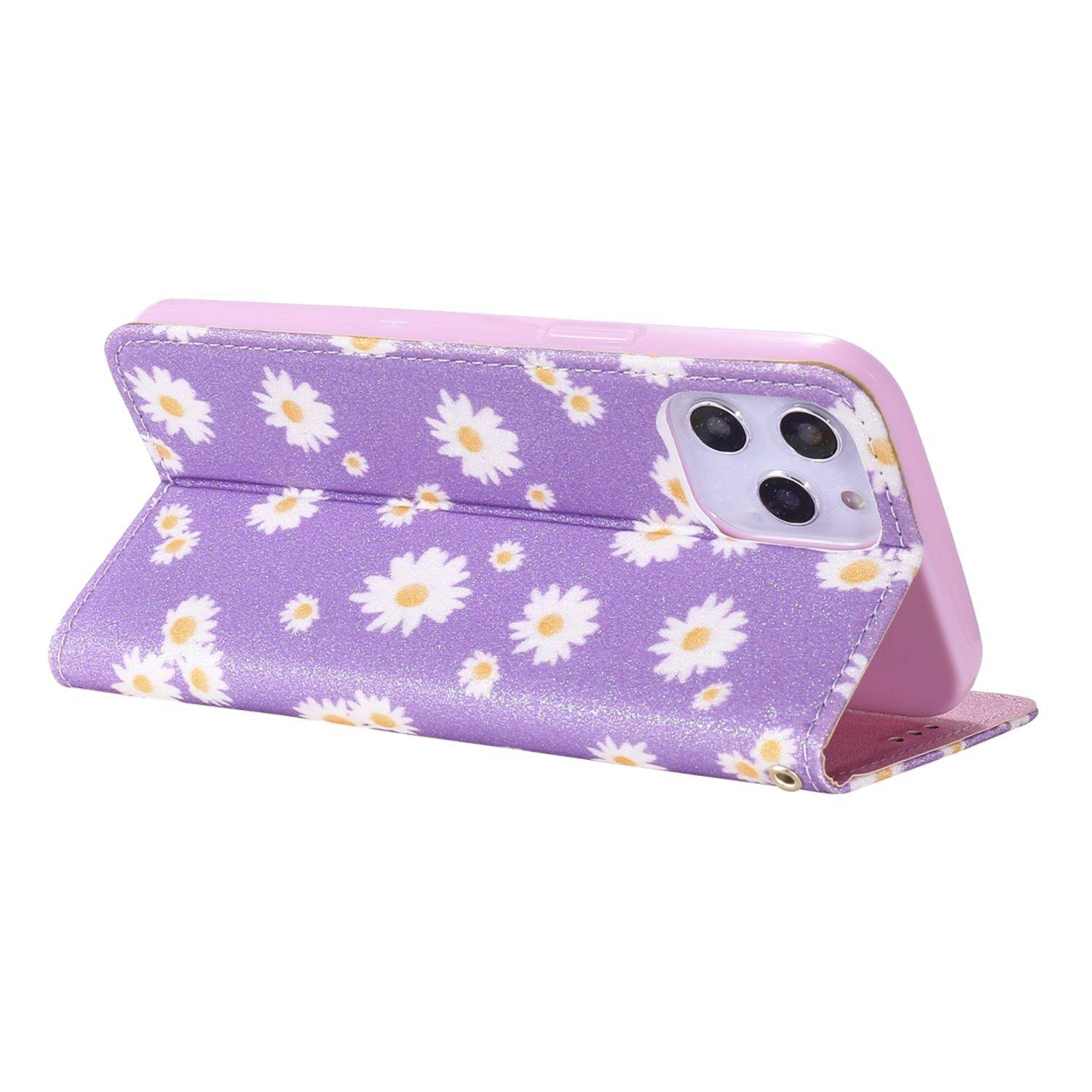 Apple iPhone 12 Pro Max Handyhülle Schutzcase Blumen Bookcover Violett