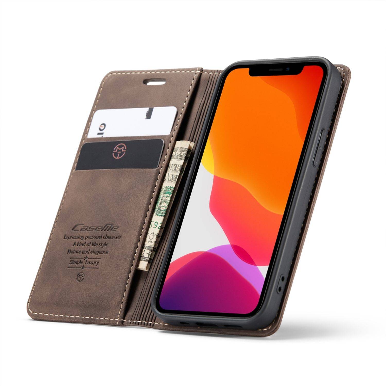 Hülle kompatibel mit Apple iPhone 12 Mini Kunstleder Handyhülle - Handy Case Braun