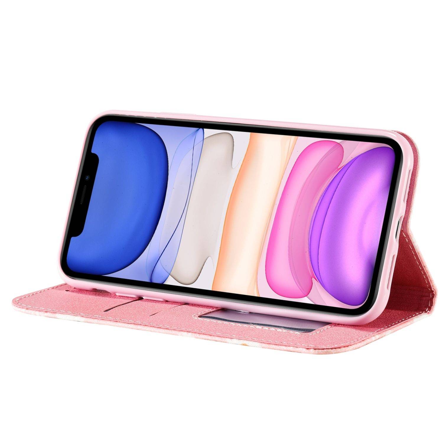 Apple iPhone 11 Handyhülle Schutzcase Blumen Bookcover Rosa