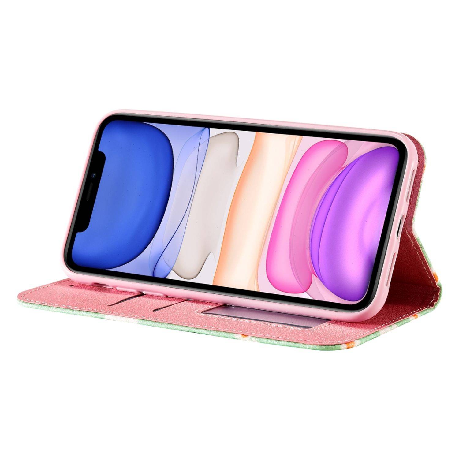 Apple iPhone 11 Handyhülle Schutzcase Blumen Bookcover Grün