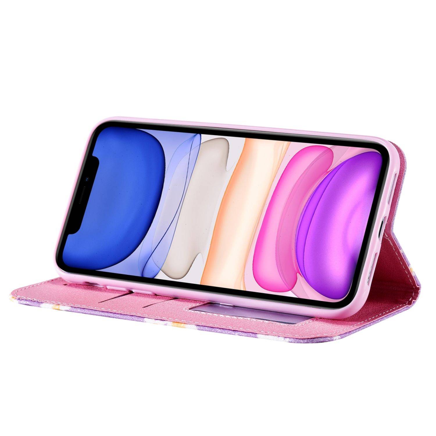 Apple iPhone 11 Handyhülle Schutzcase Blumen Bookcover Violett