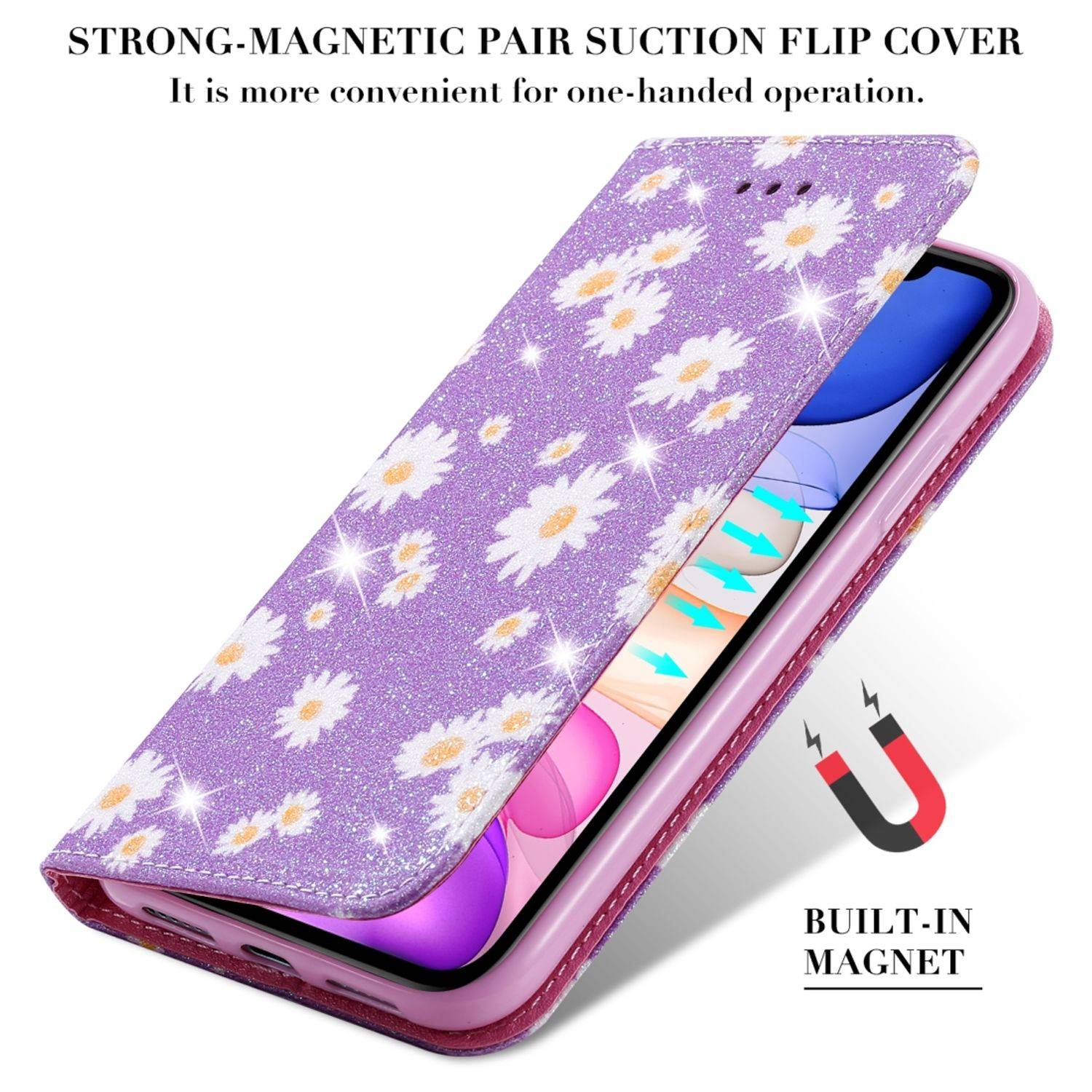 Apple iPhone 11 Handyhülle Schutzcase Blumen Bookcover Violett