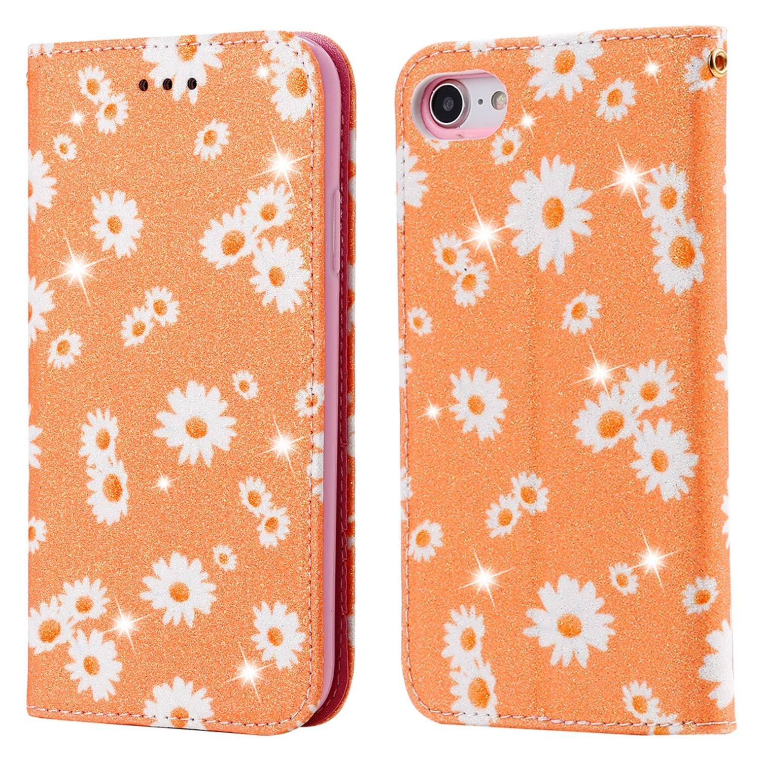 Apple IPhone 7 / 8 / SE 2020 Handyhülle Schutzcase Blumen Bookcover Orange