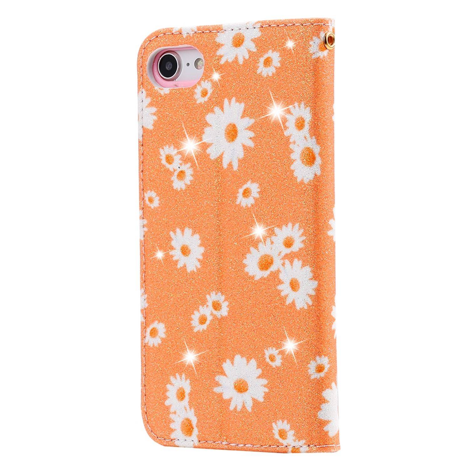 Apple IPhone 7 / 8 / SE 2020 Handyhülle Schutzcase Blumen Bookcover Orange