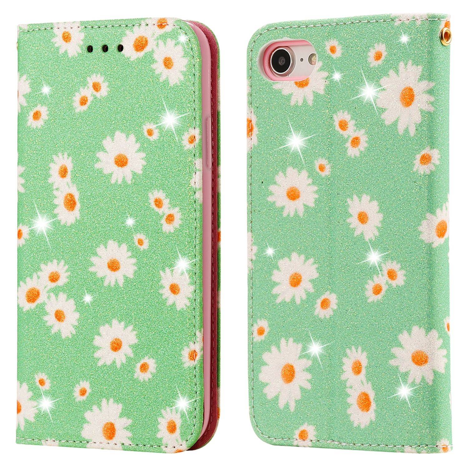Apple IPhone 7 / 8 / SE 2020 Handyhülle Schutzcase Blumen Bookcover Grün