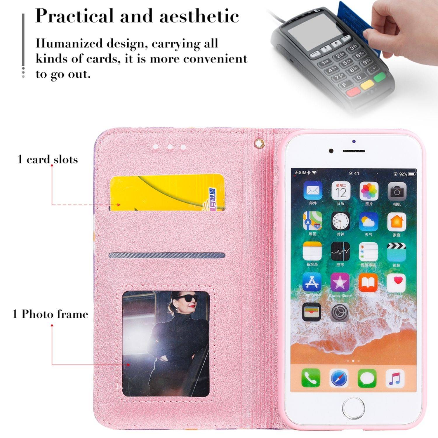 Apple IPhone 7 / 8 / SE 2020 Handyhülle Schutzcase Blumen Bookcover Grün