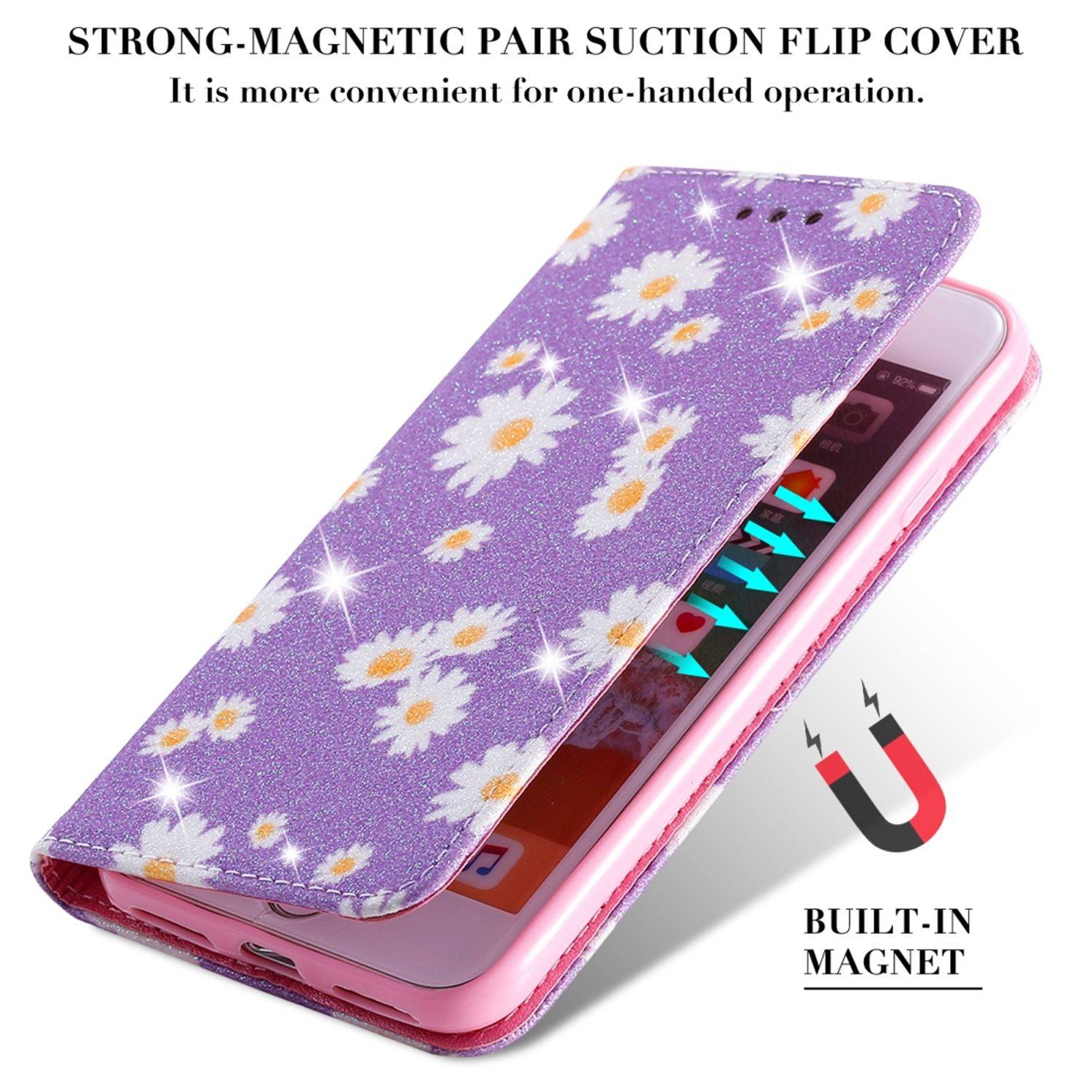 Apple IPhone 7 / 8 / SE 2020 Handyhülle Schutzcase Blumen Bookcover Grün