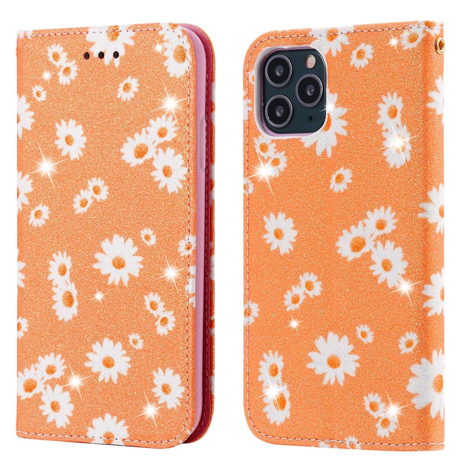 Apple iPhone 11 Pro Max Handyhülle Schutzcase Blumen Bookcover Orange