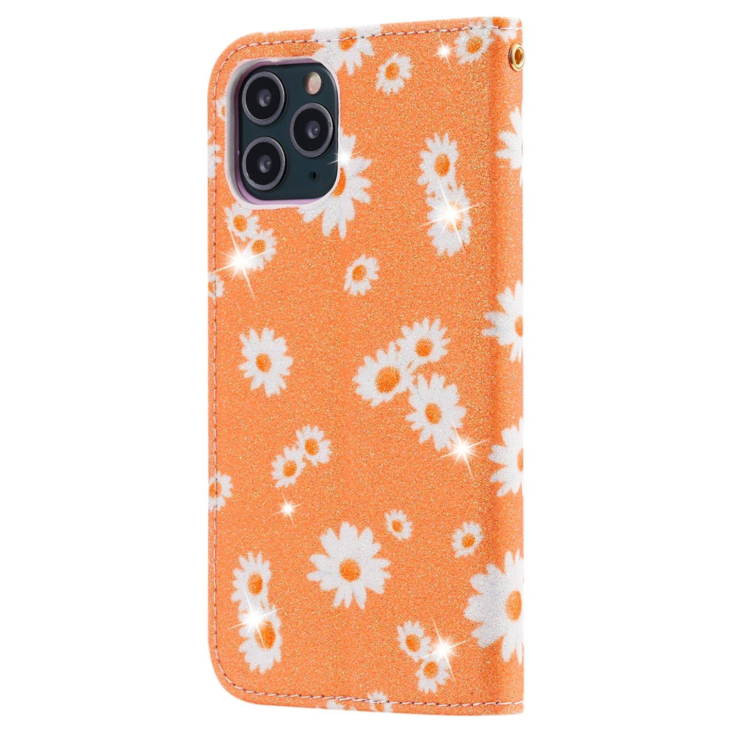 Apple iPhone 11 Pro Max Handyhülle Schutzcase Blumen Bookcover Orange
