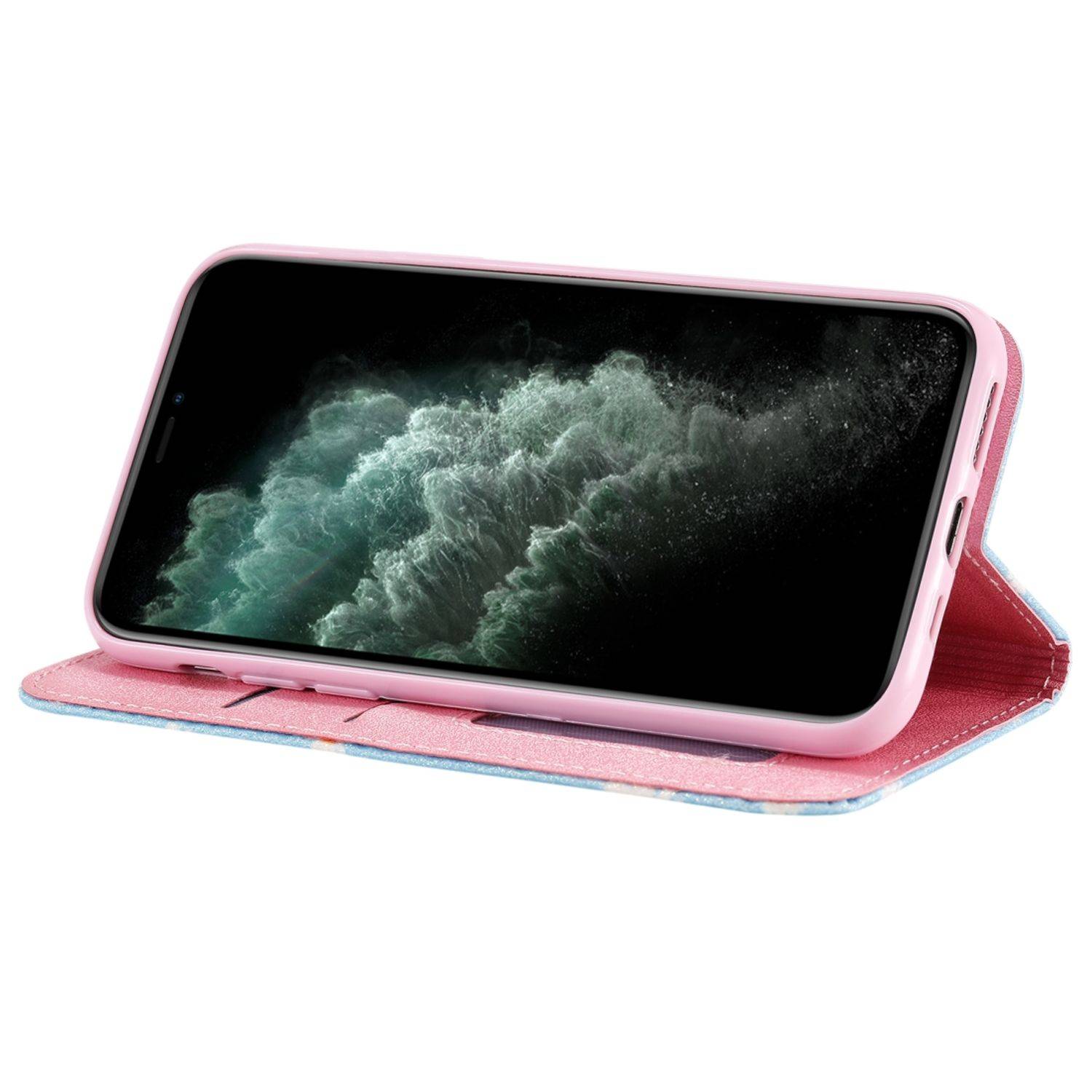 Apple iPhone 11 Pro Max Handyhülle Schutzcase Blumen Bookcover Blau