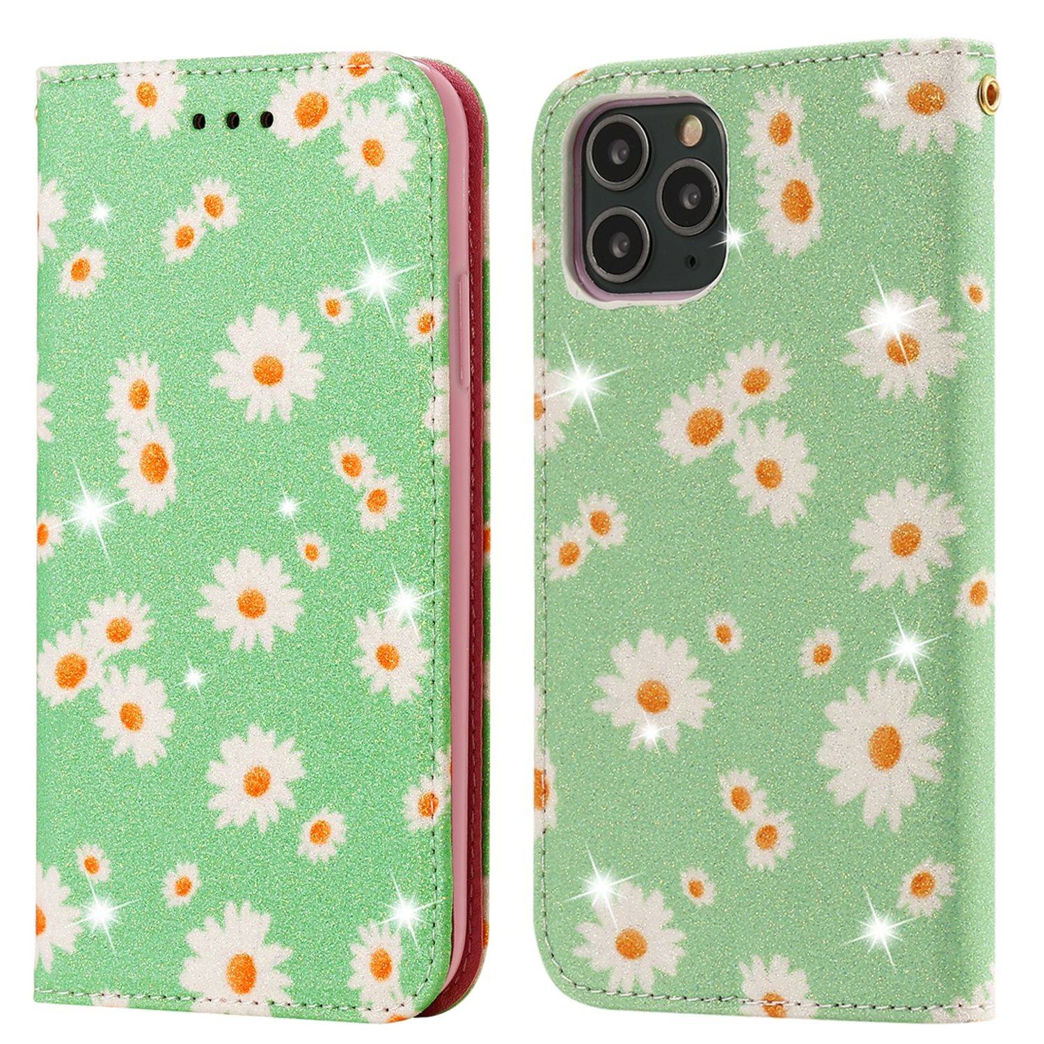 Apple iPhone 11 Pro Max Handyhülle Schutzcase Blumen Bookcover Grün