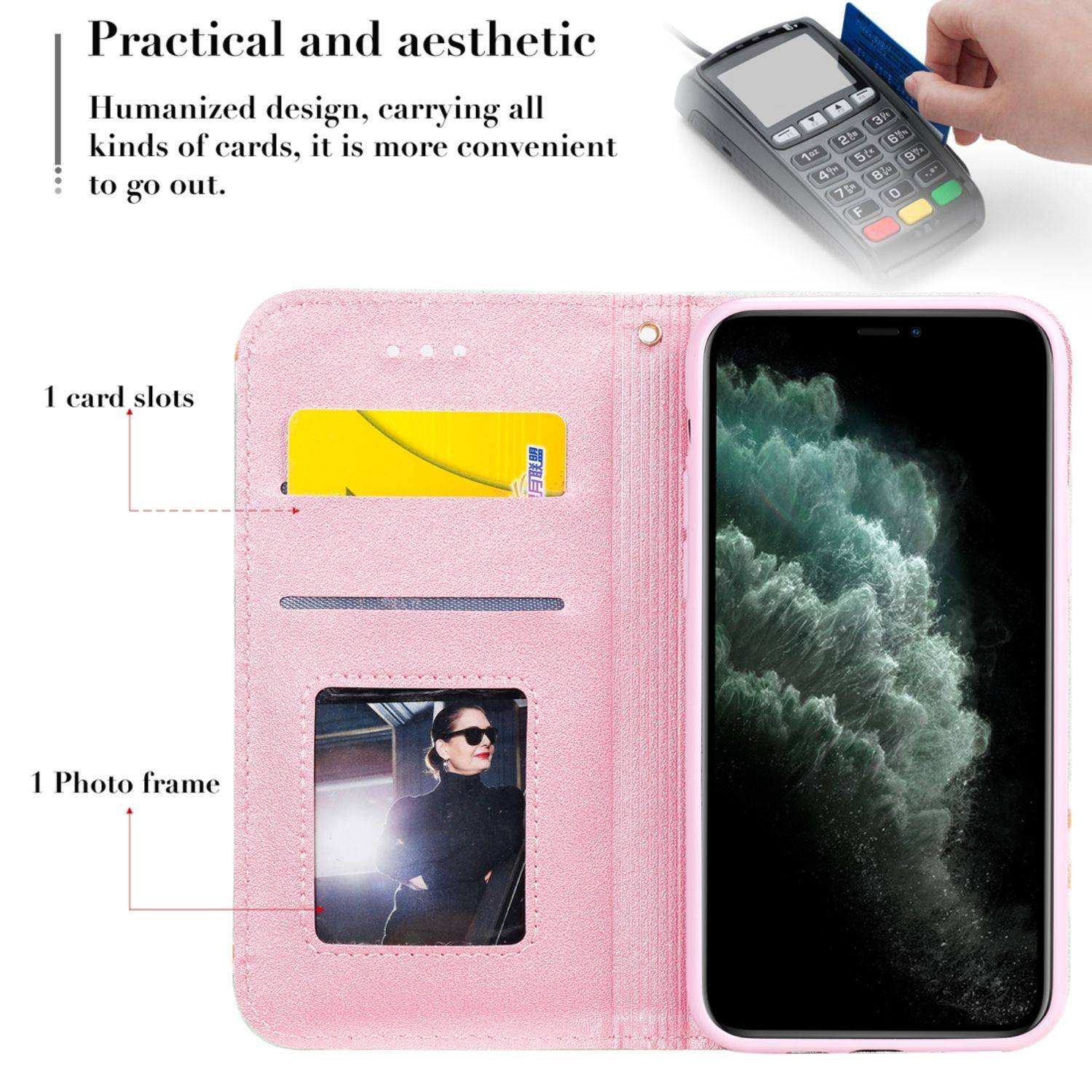 Apple iPhone 11 Pro Max Handyhülle Schutzcase Blumen Bookcover Grün