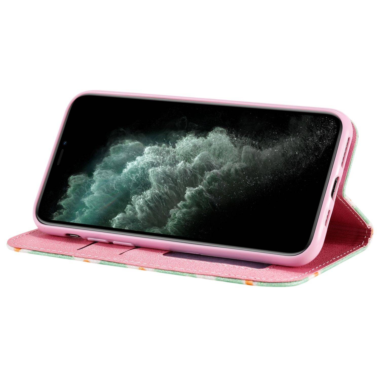 Apple iPhone 11 Pro Max Handyhülle Schutzcase Blumen Bookcover Grün