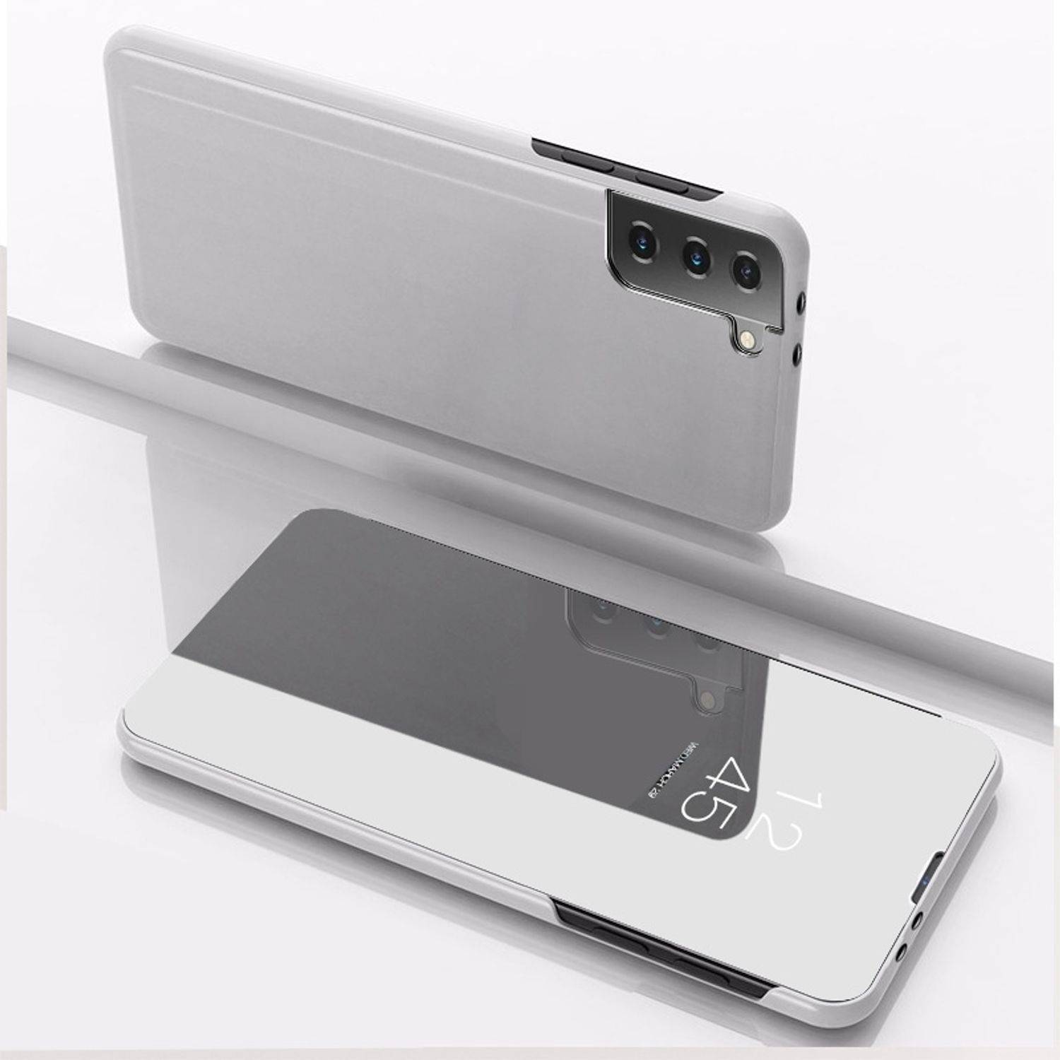 Samsung Galaxy S21 Handyhülle Schutzcase Spiegel Cover Bookcover Silber