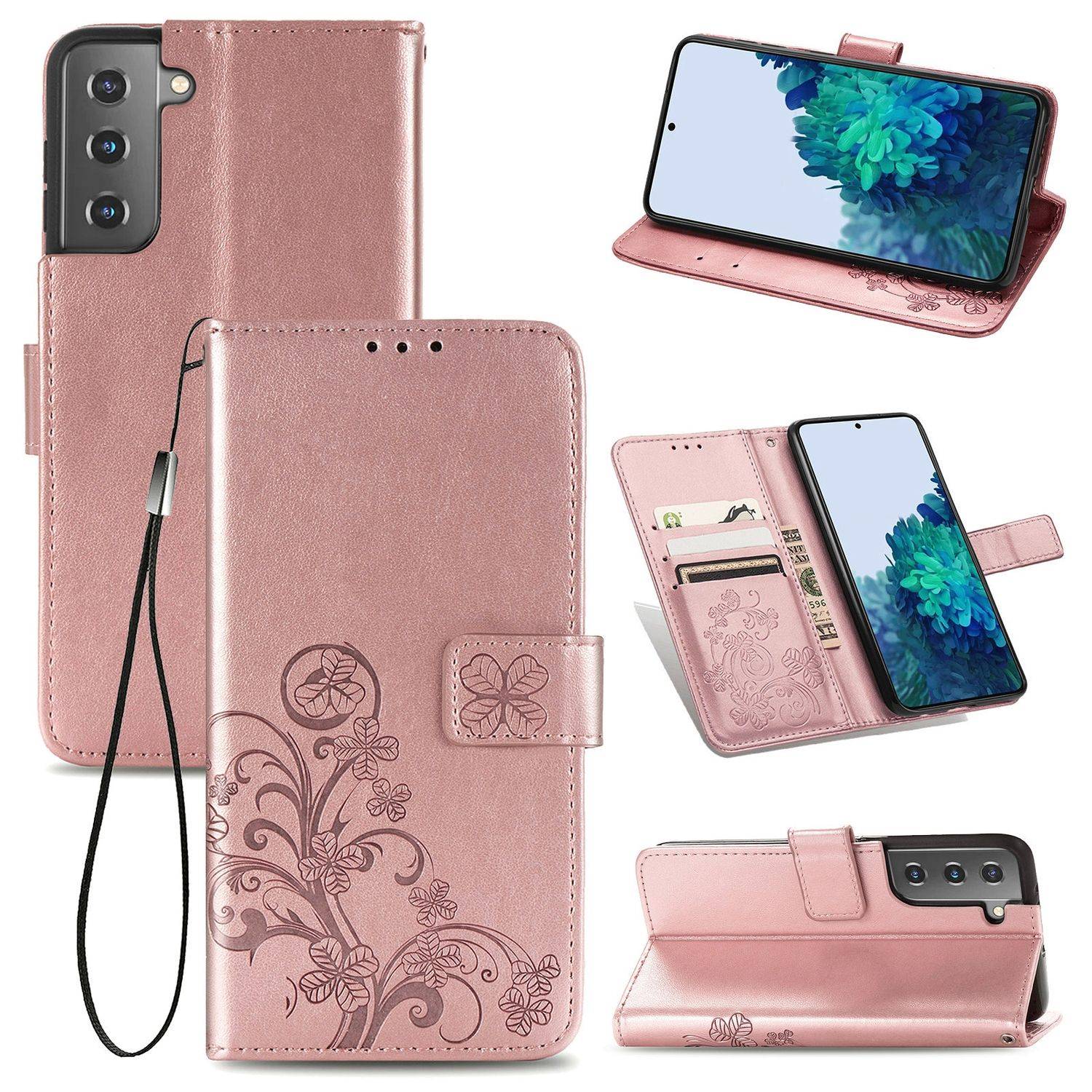 Hülle kompatibel mit Samsung Galaxy S21 Plus Kunstleder Handyhülle - Handy Case Rosa