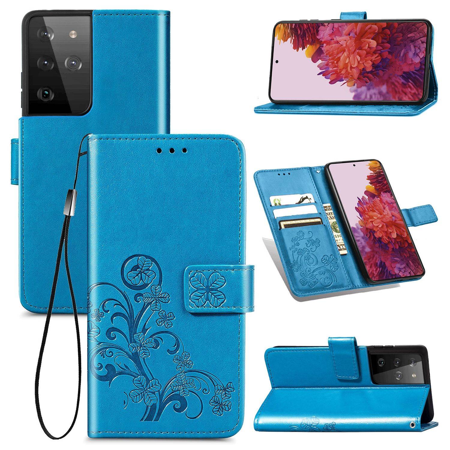 Hülle kompatibel mit Samsung Galaxy S21 Ultra Kunstleder Handyhülle - Handy Case Blau