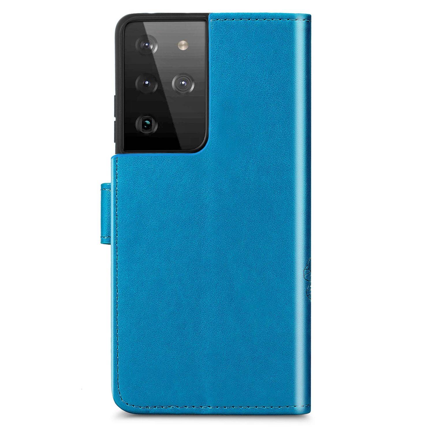 Hülle kompatibel mit Samsung Galaxy S21 Ultra Kunstleder Handyhülle - Handy Case Blau