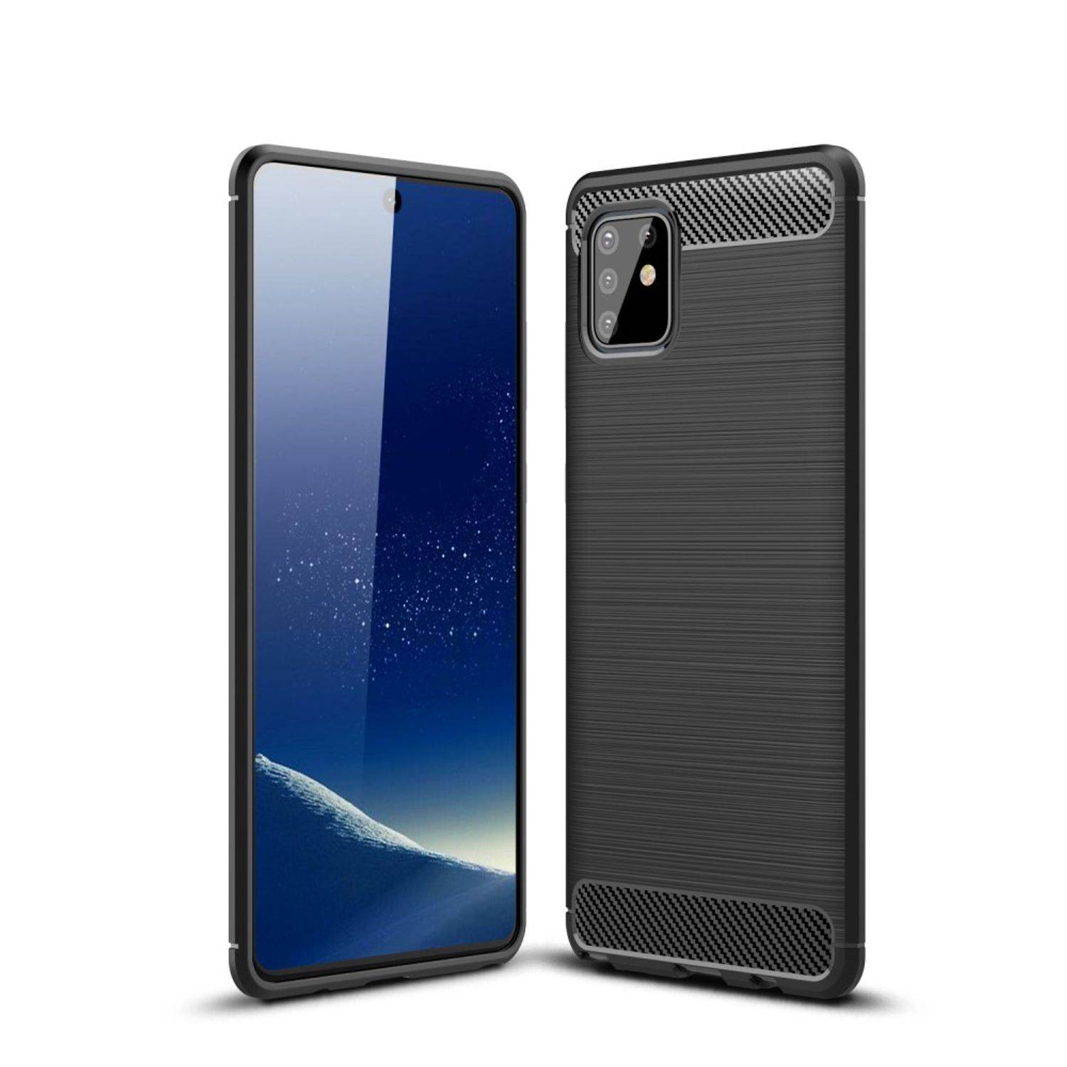 Samsung Galaxy A81 Handyhülle Carbon Optik Backcover Schwarz