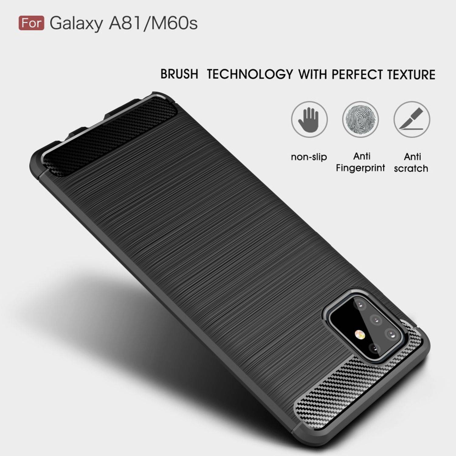 Samsung Galaxy A81 Handyhülle Carbon Optik Backcover Schwarz