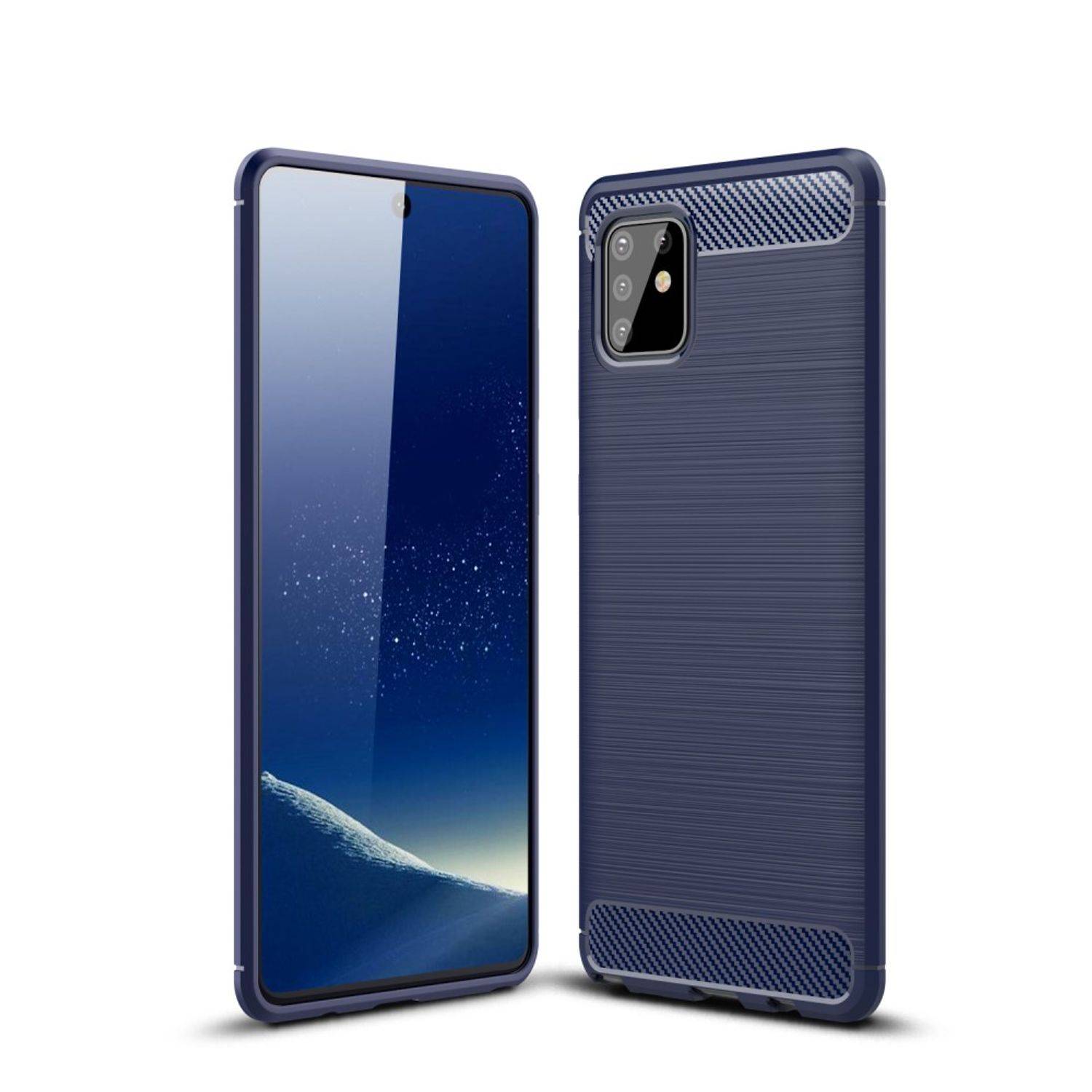 Samsung Galaxy A81 Handyhülle Carbon Optik Backcover Blau