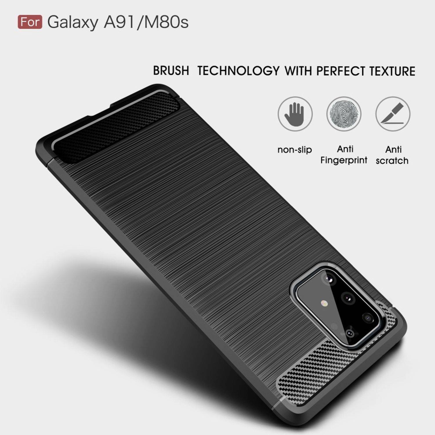 Samsung Galaxy A91 Handyhülle Carbon Optik Backcover Schwarz