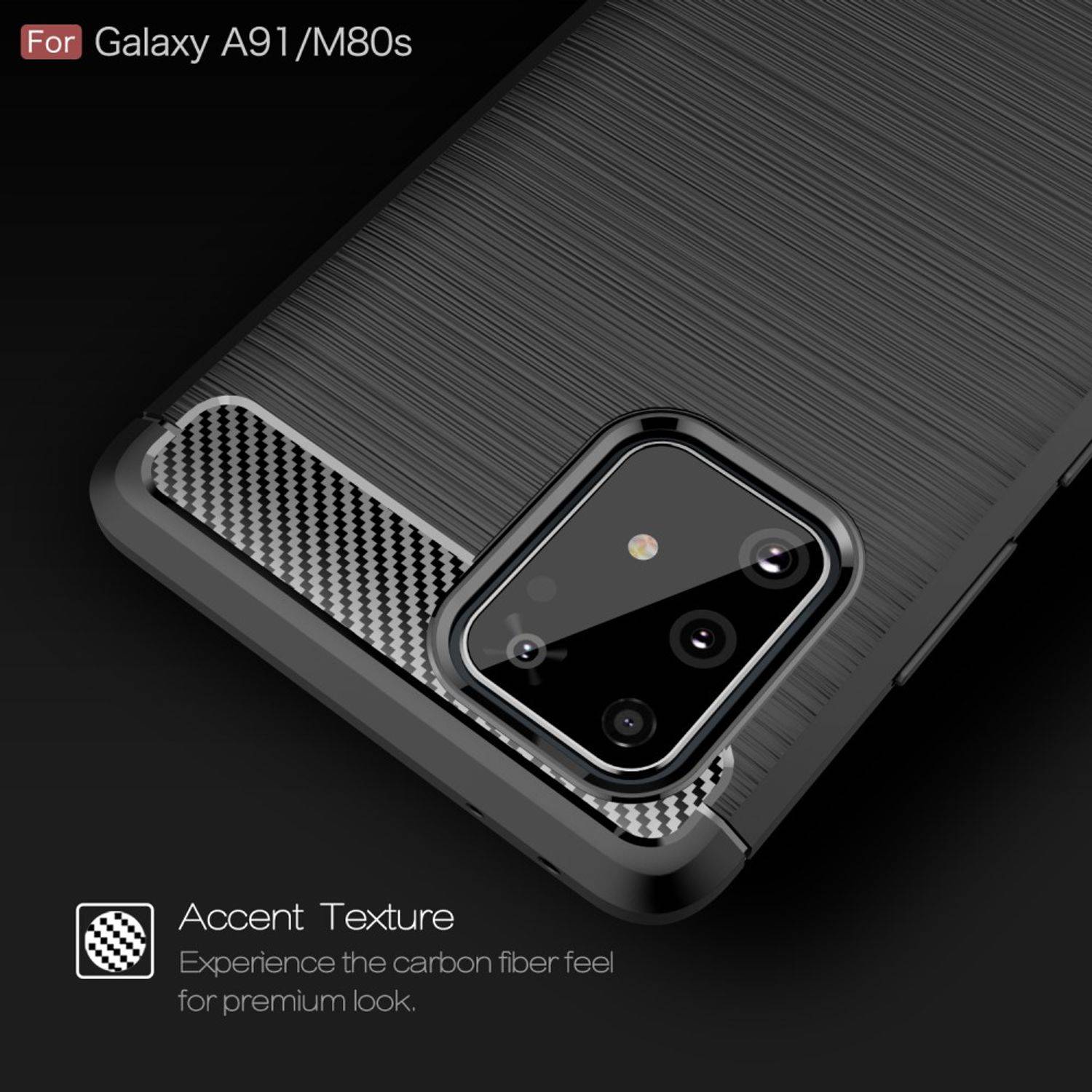 Samsung Galaxy A91 Handyhülle Carbon Optik Backcover Schwarz