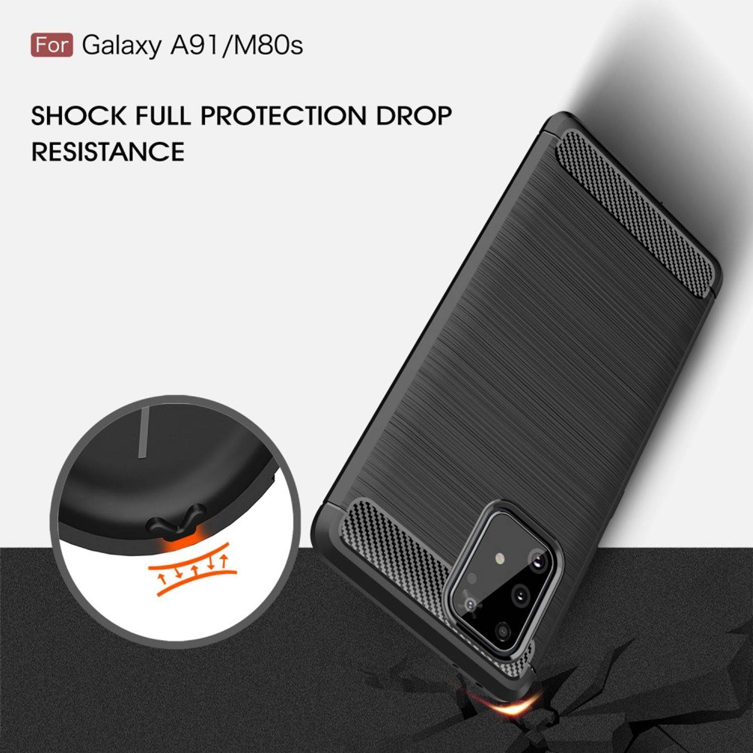 Samsung Galaxy A91 Handyhülle Carbon Optik Backcover Schwarz