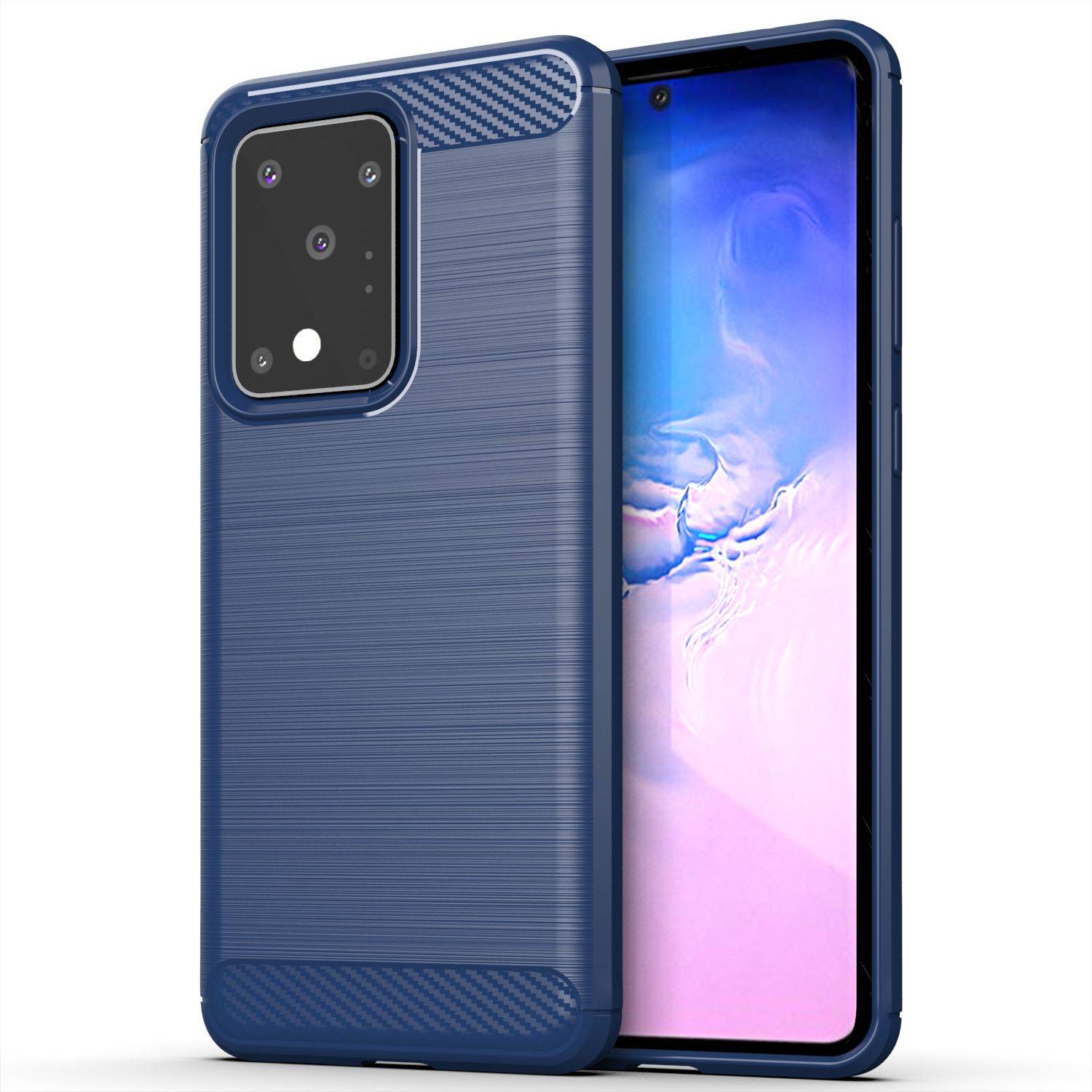 Samsung Galaxy S20 Ultra Handyhülle Carbon Optik Backcover Blau
