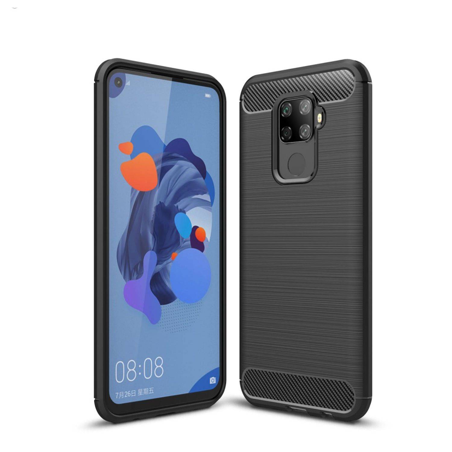 Huawei Mate 30 Lite Handyhülle Carbon Optik Backcover Schwarz
