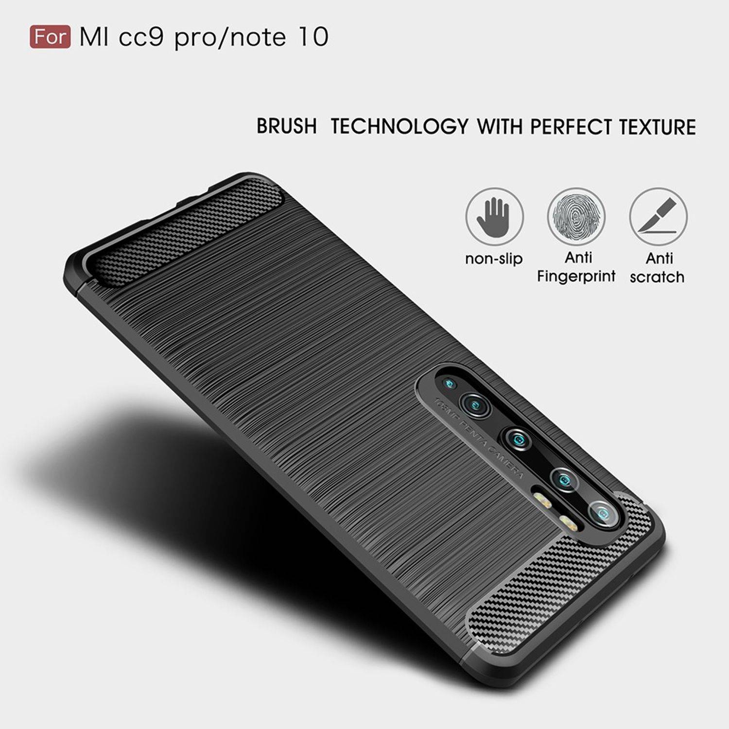Xiaomi Mi Note 10 Handyhülle Carbon Optik Backcover Grau