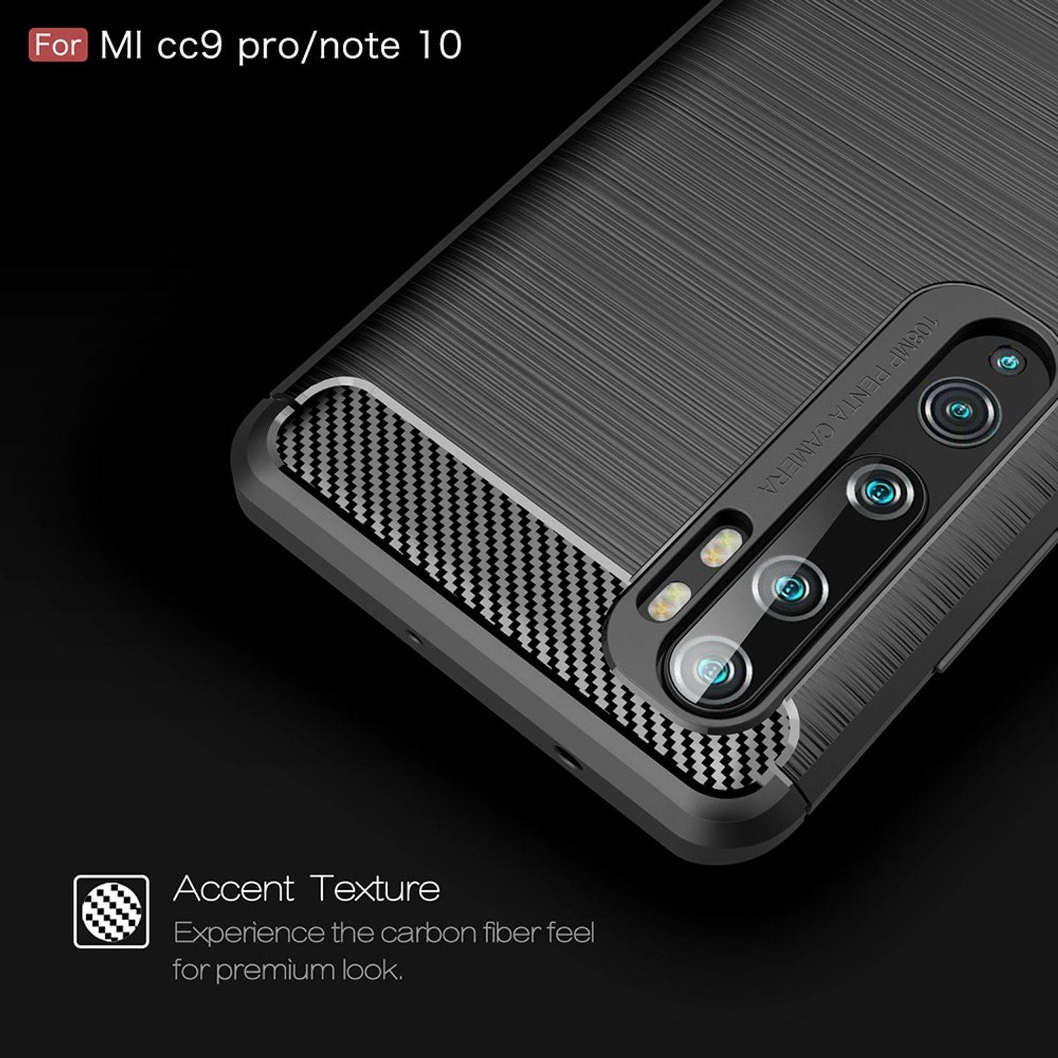 Xiaomi Mi Note 10 Handyhülle Carbon Optik Backcover Grau