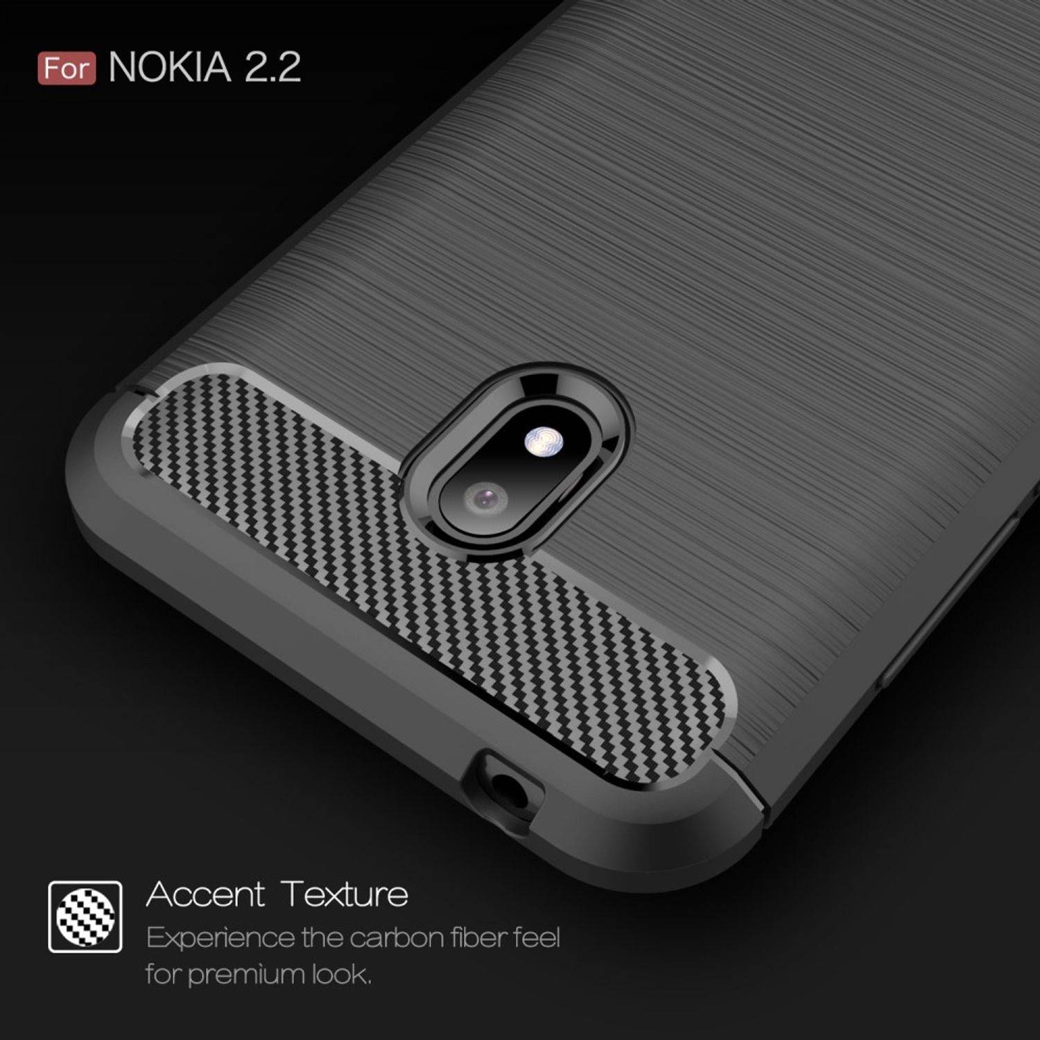 Nokia 2.2 Handyhülle Carbon Optik Backcover Schwarz